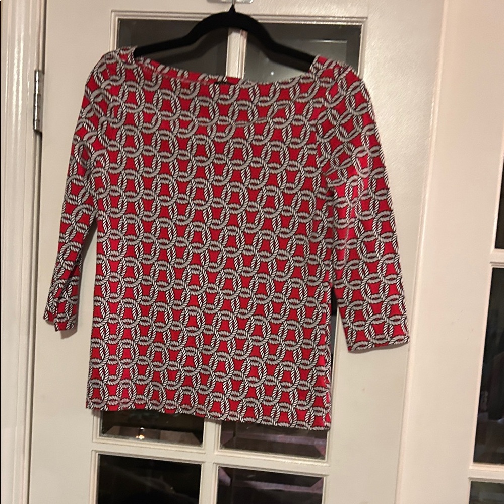 Talbots Small Petite Geometric Red and Black Women's Top